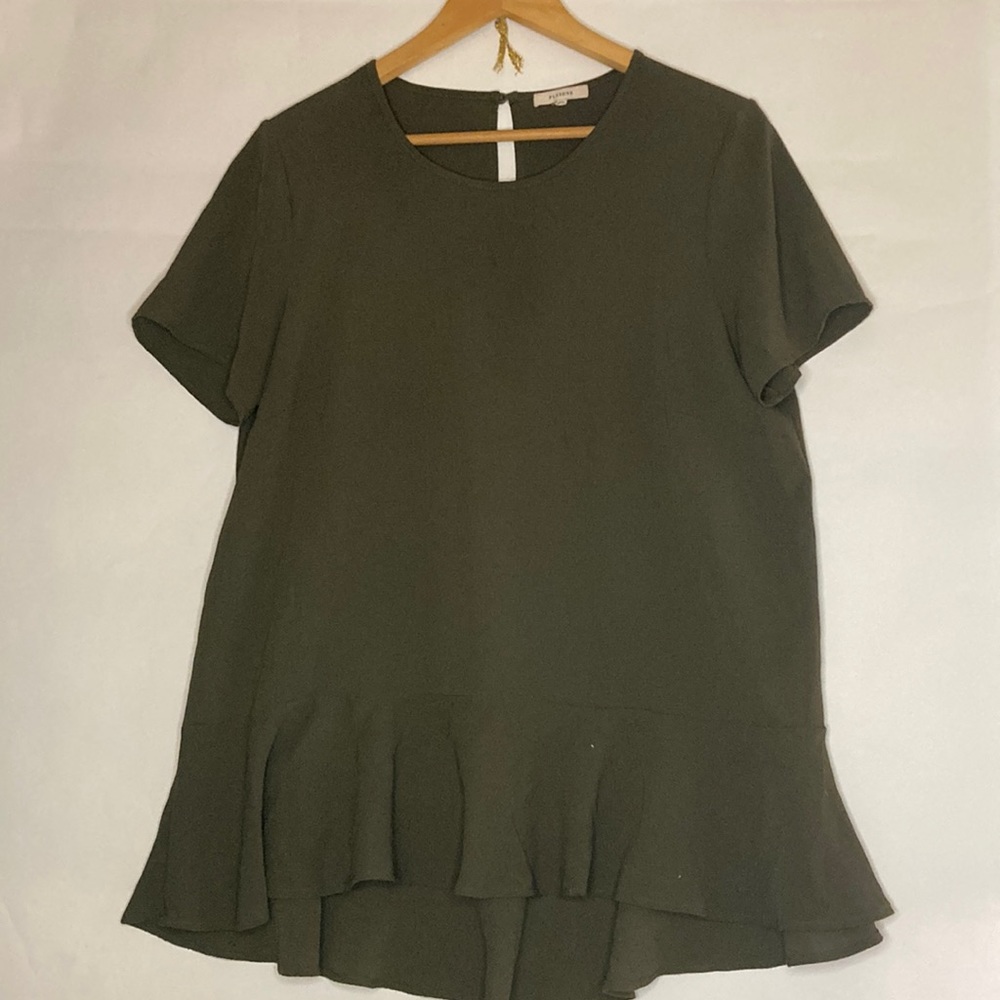 Pleione Olive green high low blouse. Size large